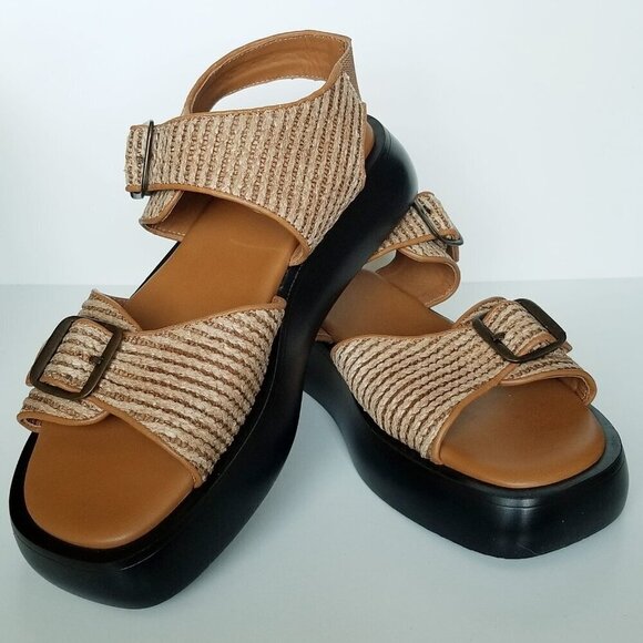 NWOT Free People Mandi Weave Chunky Y2K Sandals in Natural Brown Sz. 10 - Picture 8 of 14